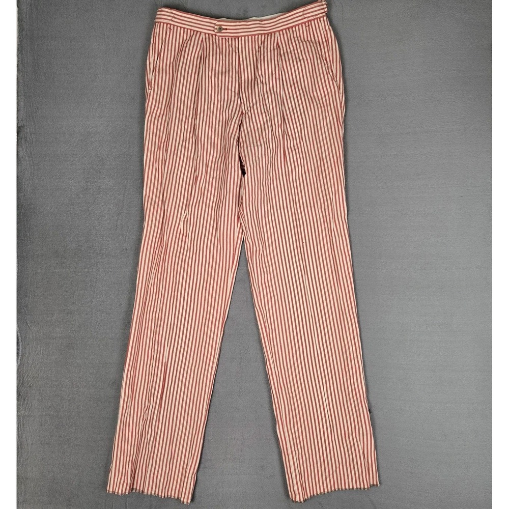 Paul Stuart Pants Mens 35 Unhemmed Pleated Trousers Red White Stripe Linen NWT